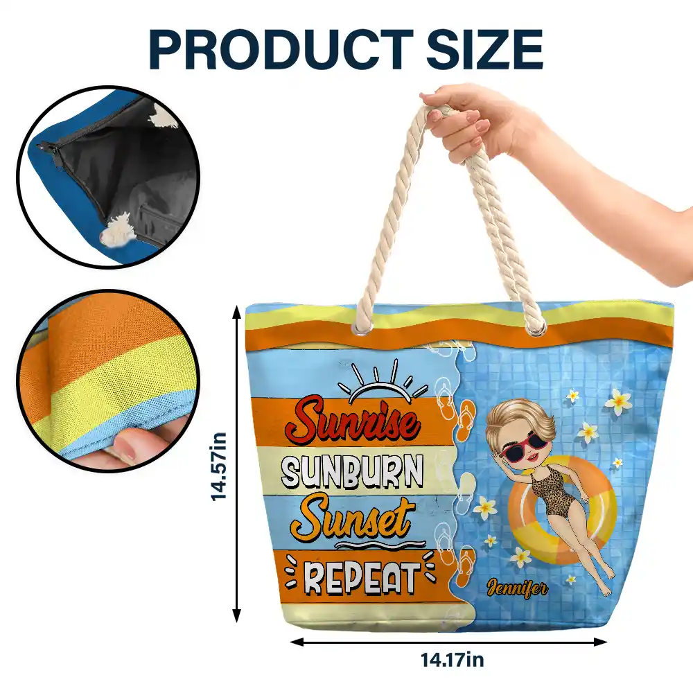Sunrise Sunburn Sunset - Personalized Beach Bag - Image 5