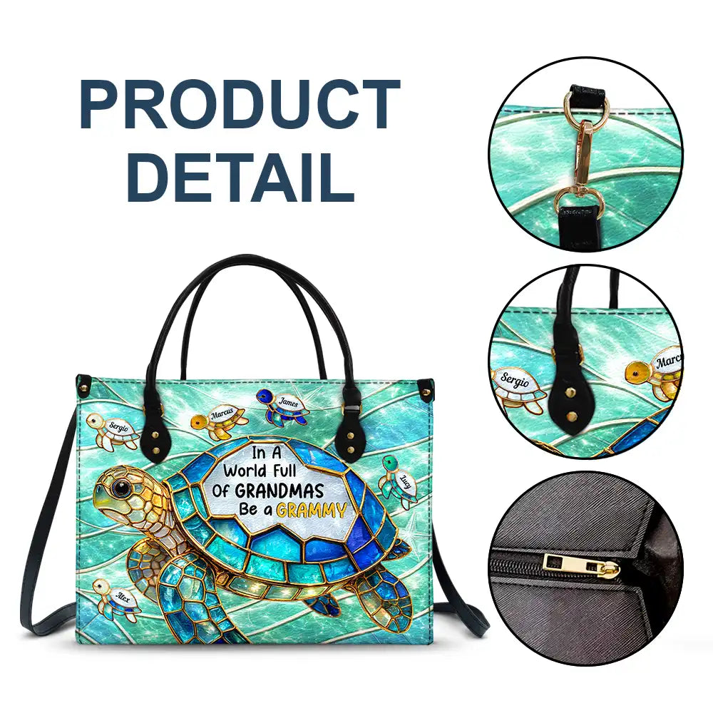 Turtle In The World Full Of Grandmas - Personalized Leather Bag - Image 7