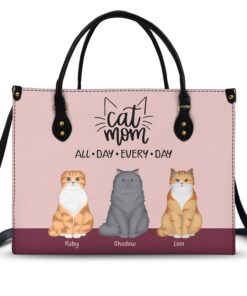All Day Every Day - Gift For Cat Mom - Personalized Leather Bag