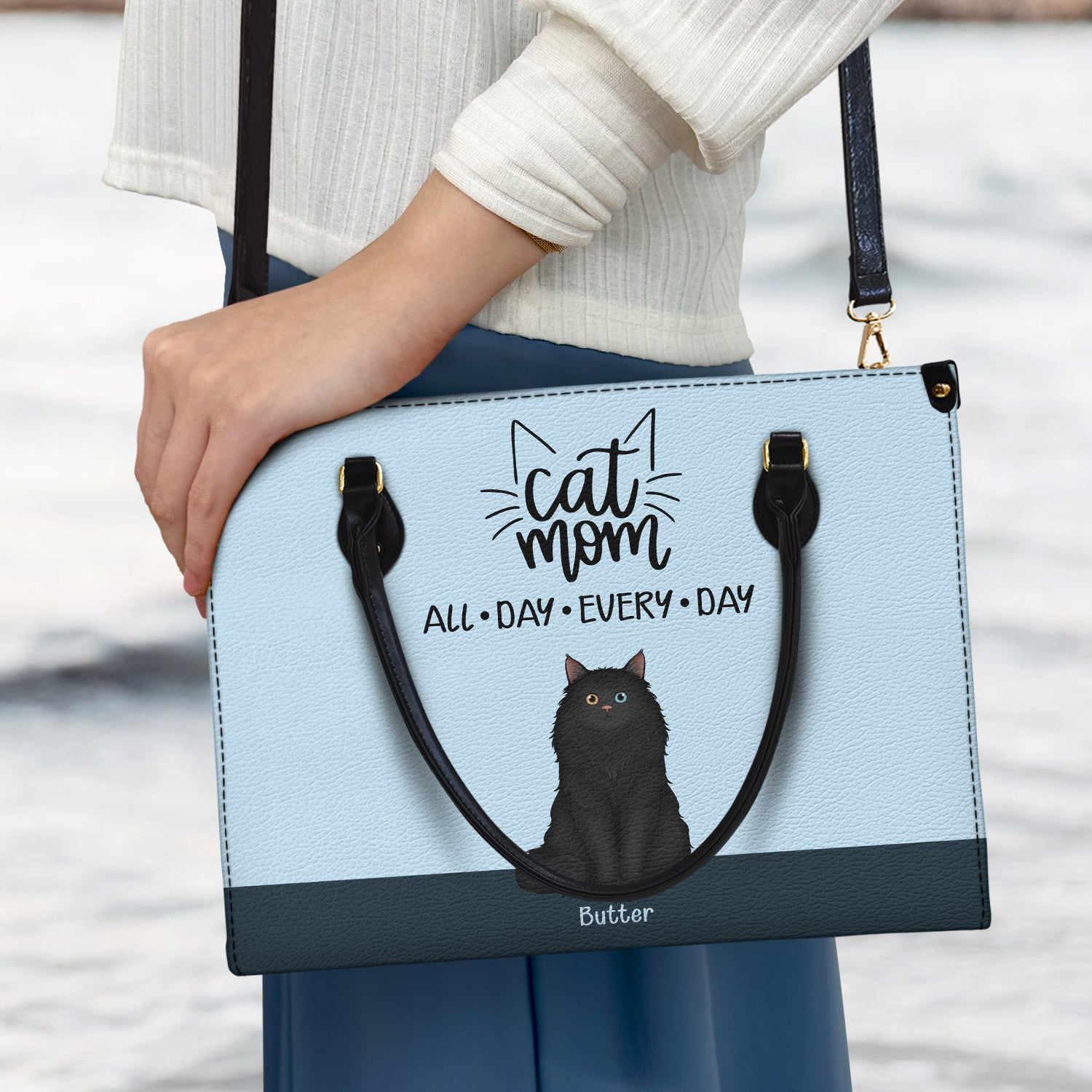 All Day Every Day - Gift For Cat Mom - Personalized Leather Bag - Image 3