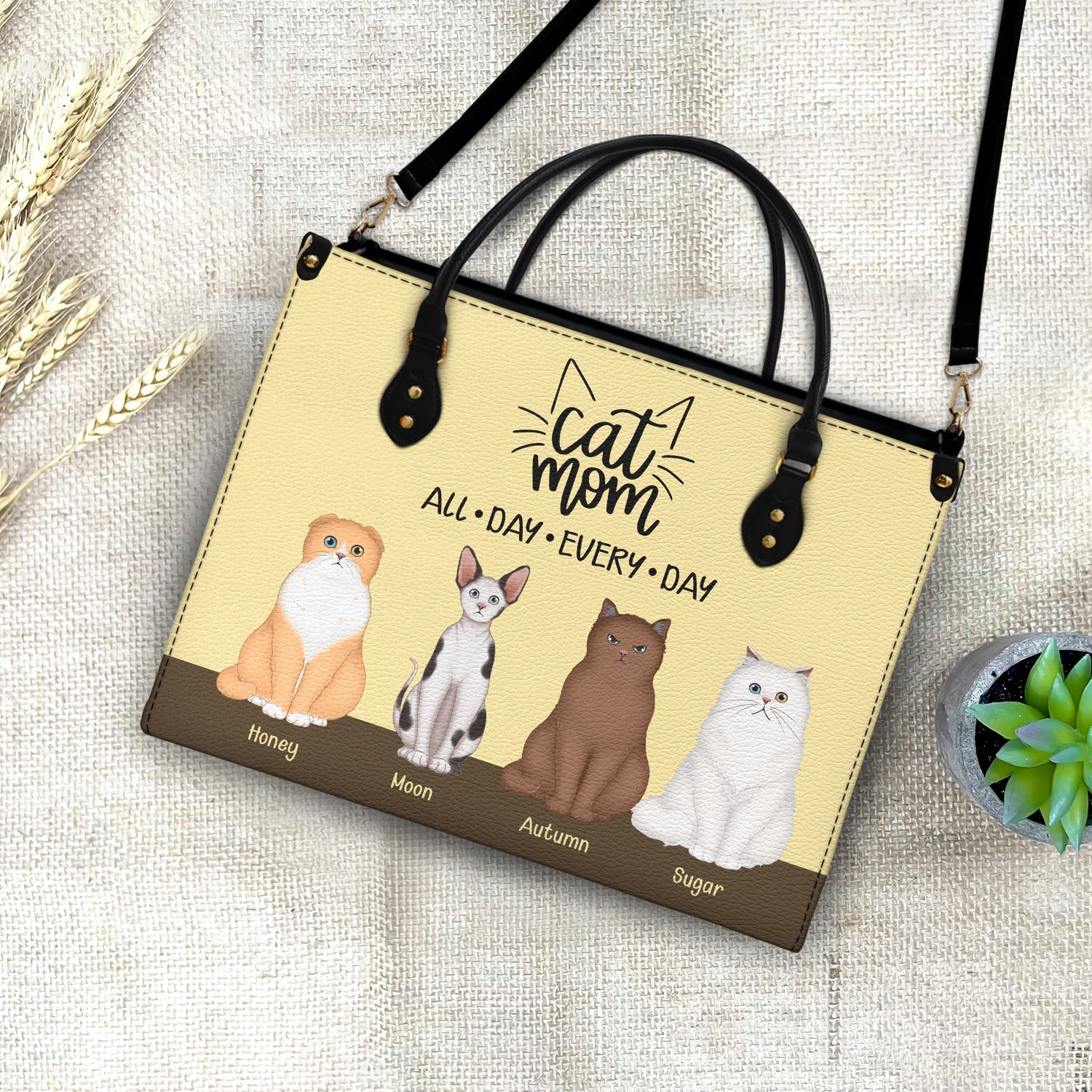 All Day Every Day - Gift For Cat Mom - Personalized Leather Bag - Image 4