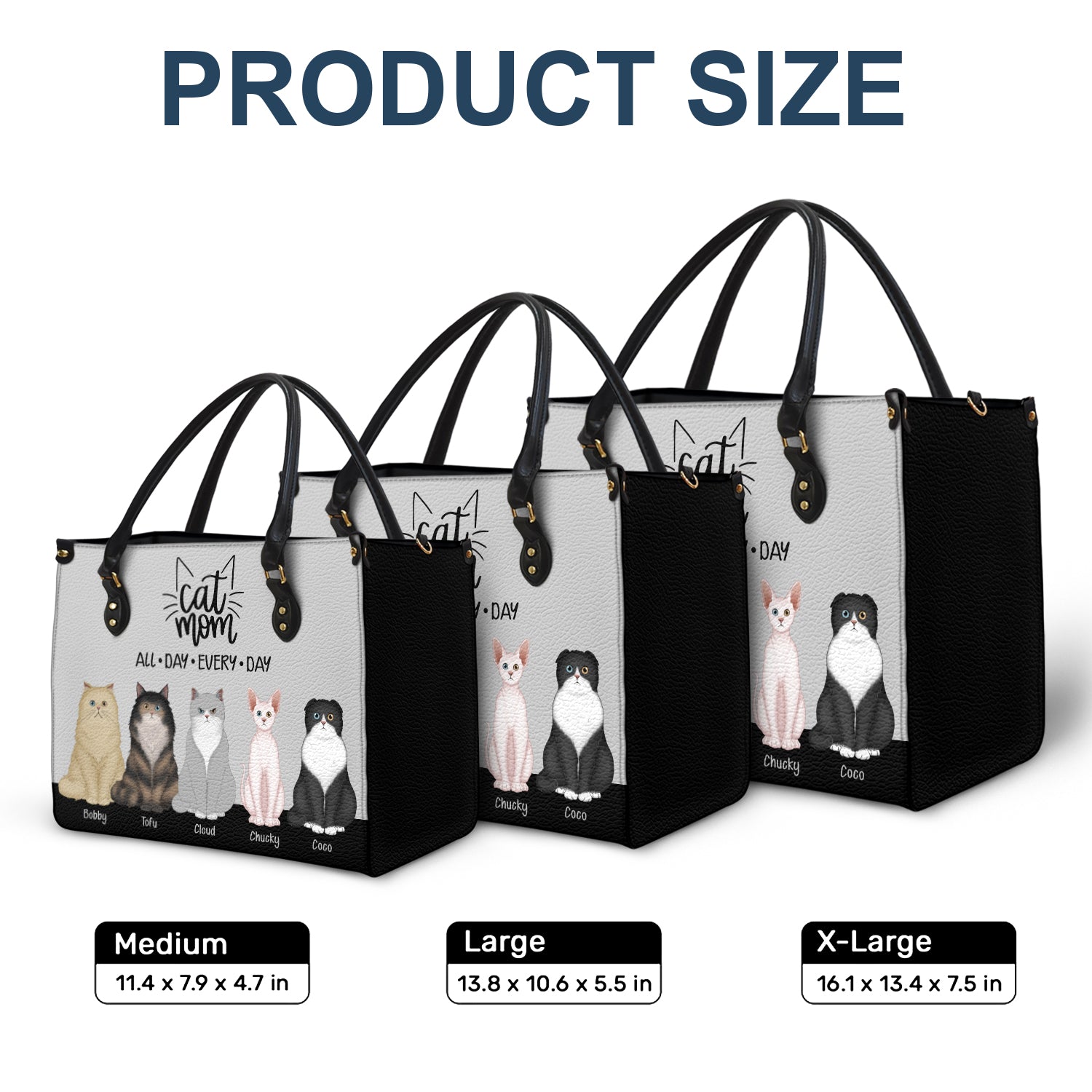 All Day Every Day - Gift For Cat Mom - Personalized Leather Bag - Image 6