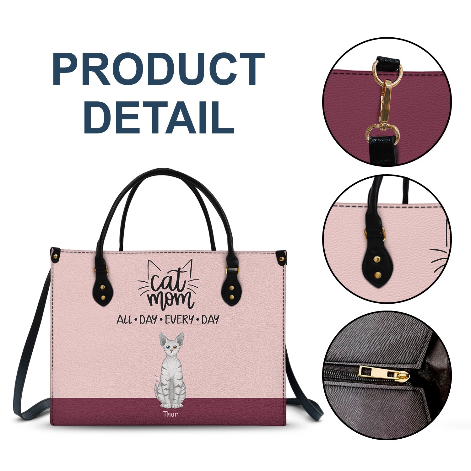 All Day Every Day - Gift For Cat Mom - Personalized Leather Bag - Image 7