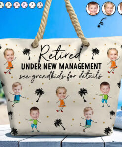 Custom Photo Retired Under New Management - Personalized Beach Bag