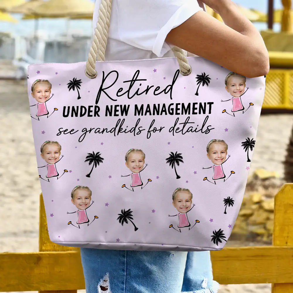Custom Photo Retired Under New Management - Personalized Beach Bag - Image 4