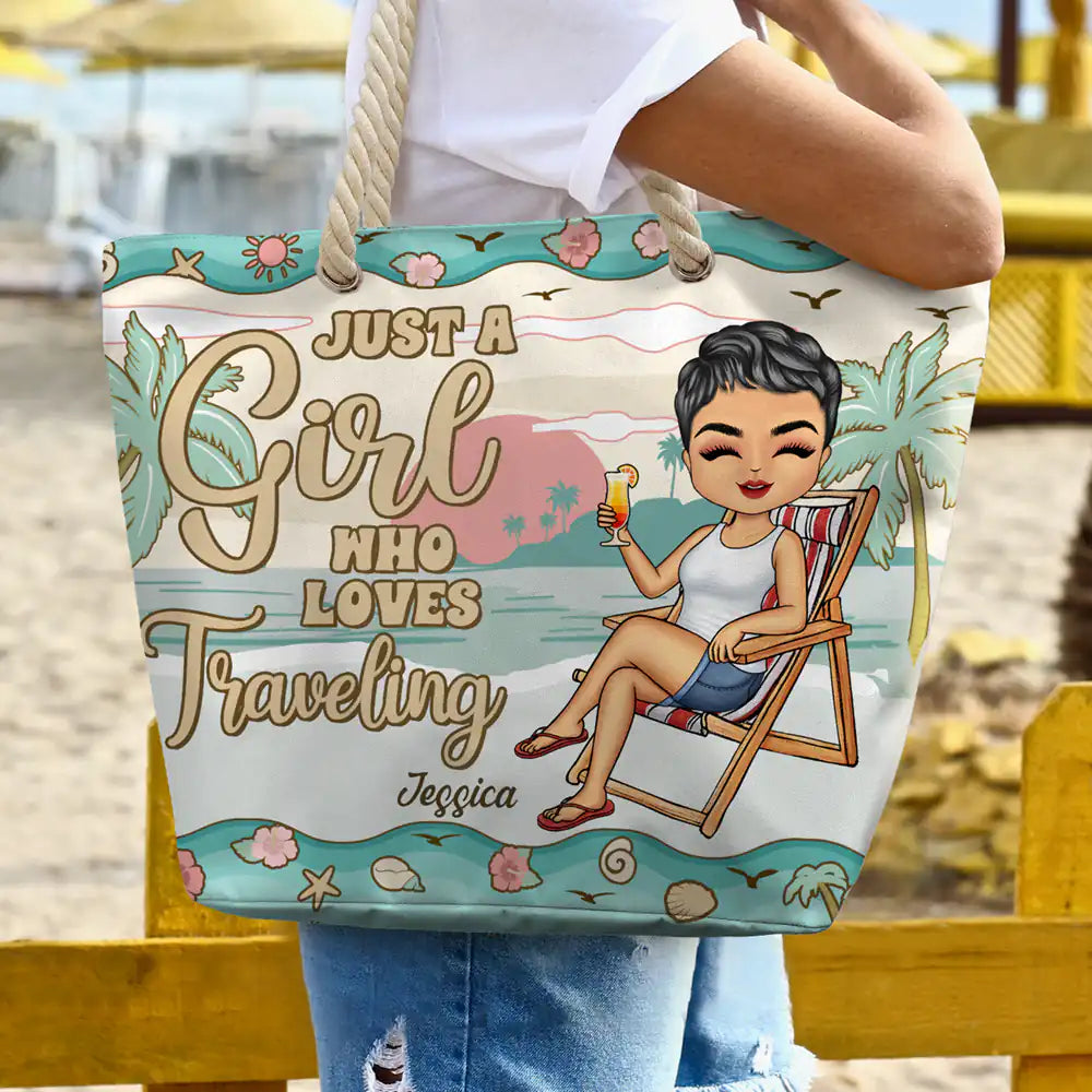 Just A Girl Who Loves Beaches - Personalized Beach Bag - Image 3