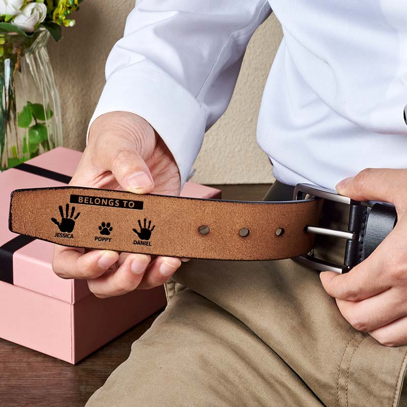 World's Best Papa Belongs To Grandkids - Personalized Engraved Leather Belt - Image 6