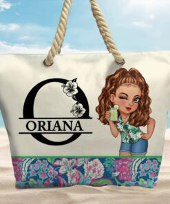 Alternative view of Monogram Floral Tropical Girl - Personalized Beach Bag