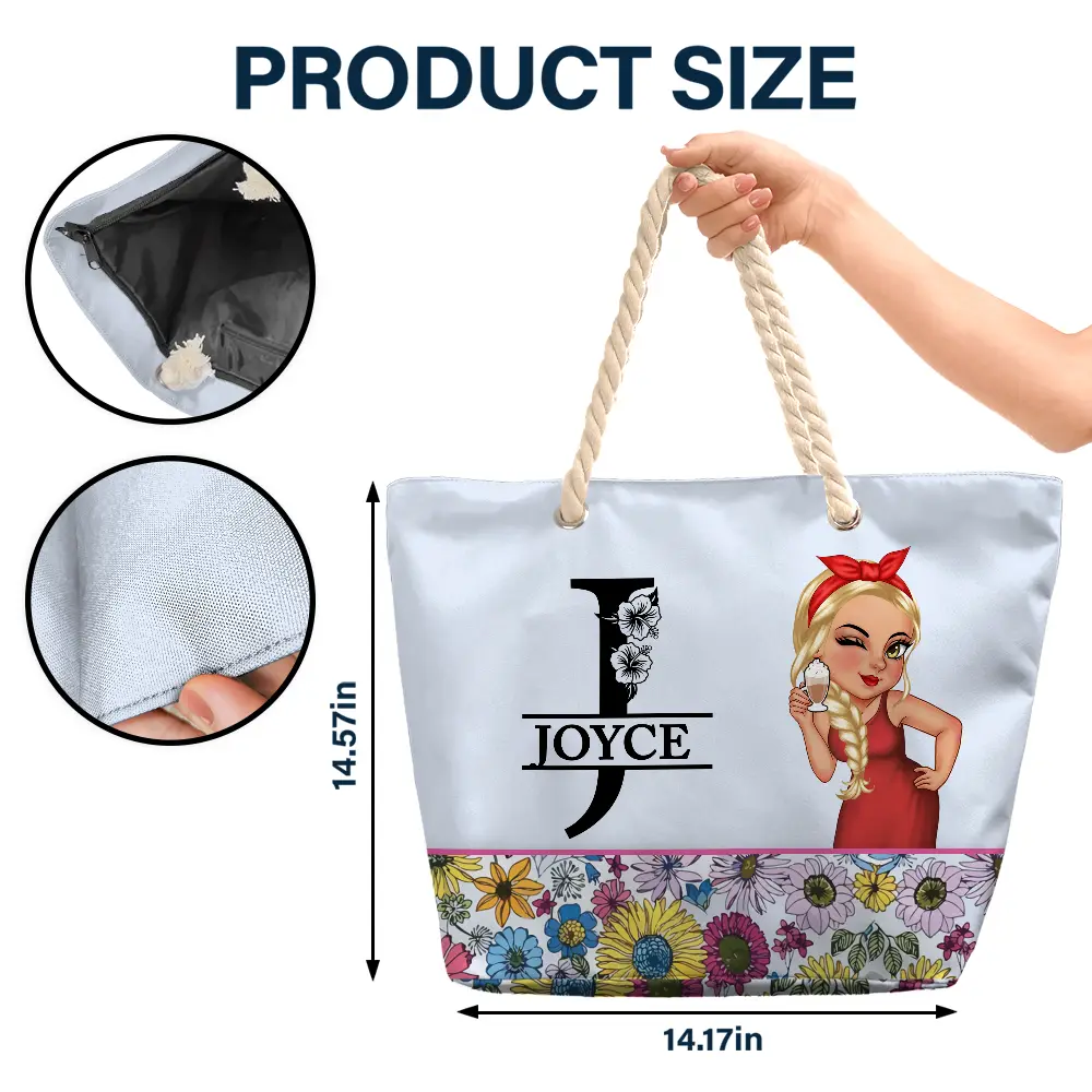 Monogram Floral Tropical Girl - Personalized Beach Bag - Image 5