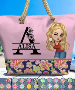 Monogram Floral Tropical Girl - Personalized Beach Bag