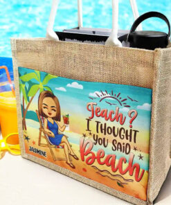 Alternative view of Beaching Not Teaching - Personalized Jute Tote Bag