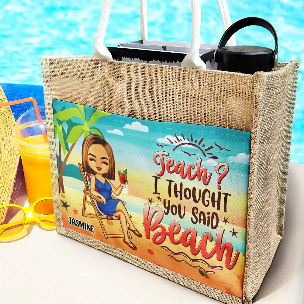 Beaching Not Teaching - Personalized Jute Tote Bag - Image 2