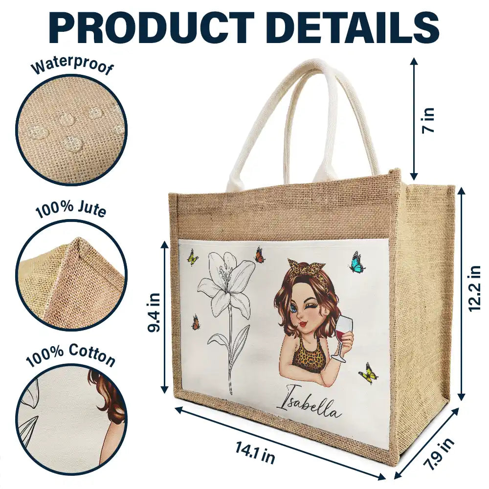 Line Wild Flower Cartoon Woman - Personalized Jute Tote Bag - Image 4