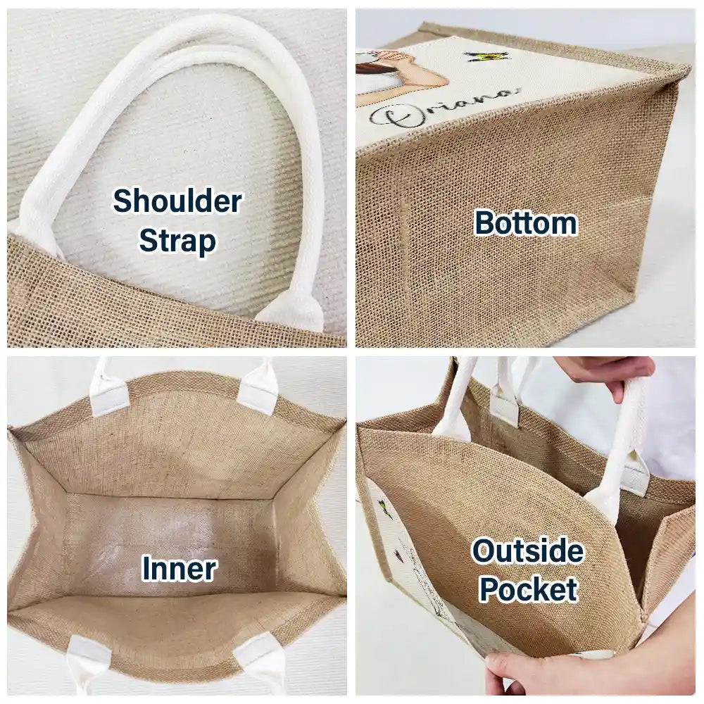 Line Wild Flower Cartoon Woman - Personalized Jute Tote Bag - Image 5