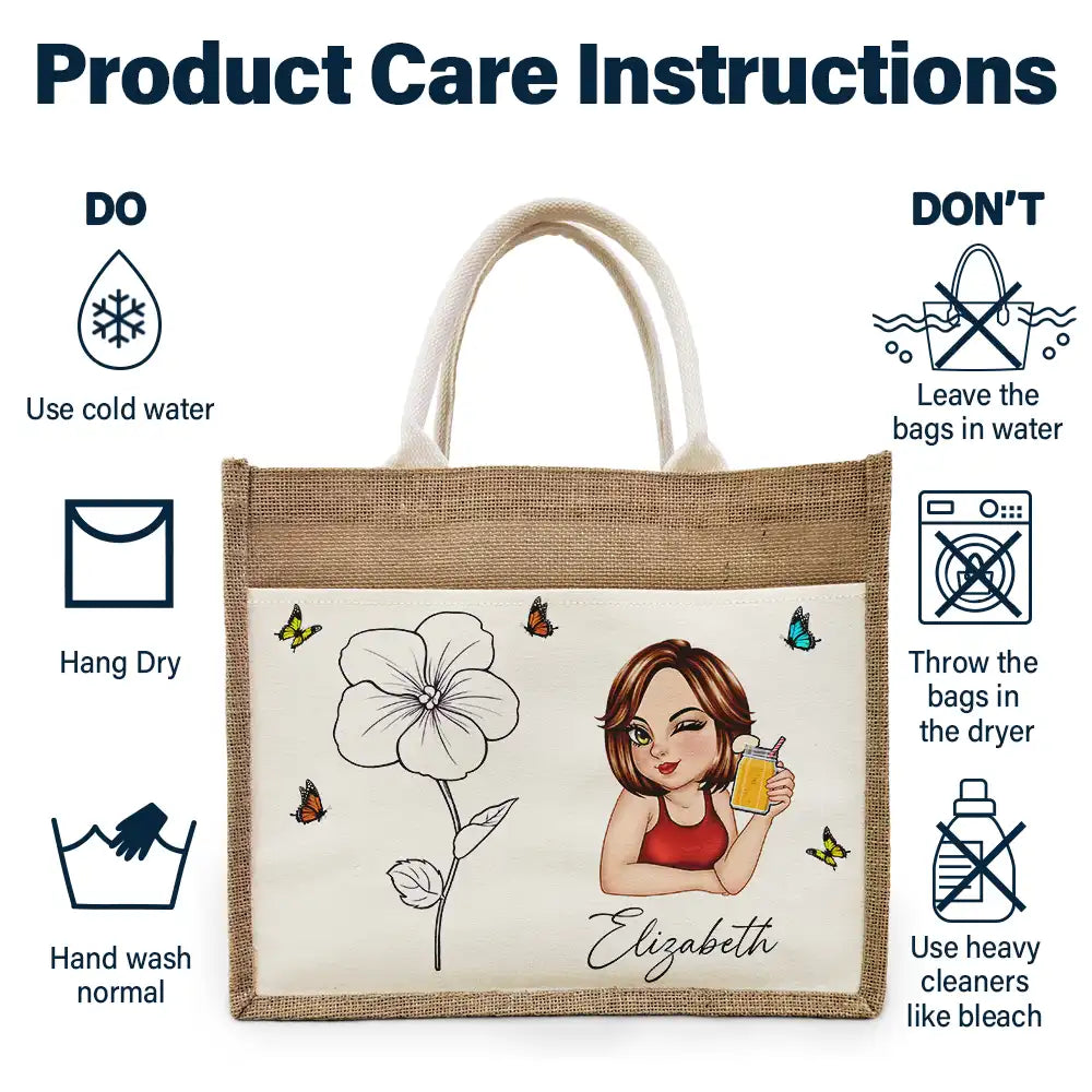 Line Wild Flower Cartoon Woman - Personalized Jute Tote Bag - Image 6