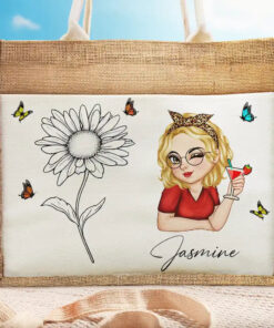 Line Wild Flower Cartoon Woman - Personalized Jute Tote Bag