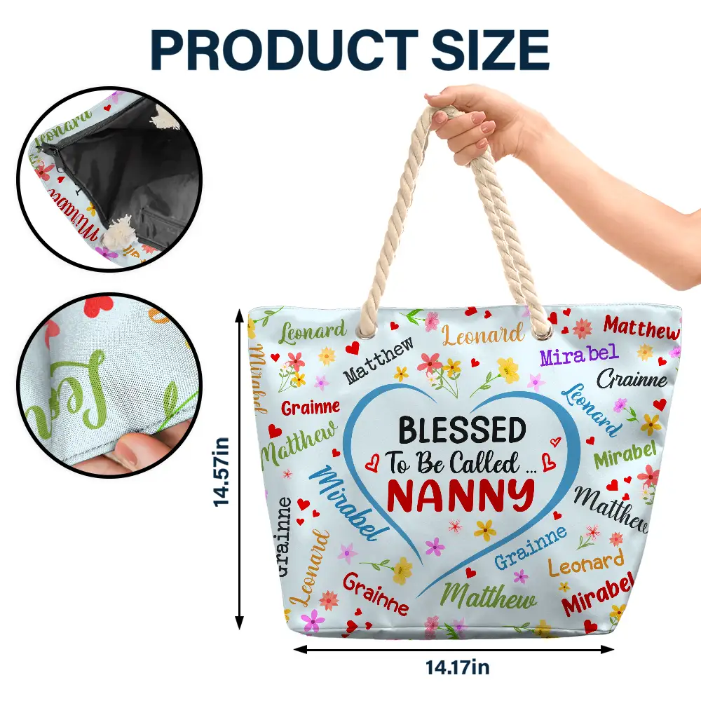 Bless To Be Called Grandma Nana Mom - Personalized Beach Bag - Image 5