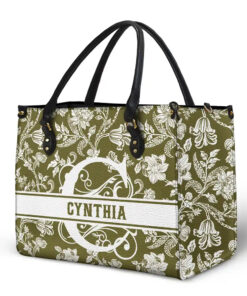 Alternative view of Monogram Style Floral Pattern - Personalized Leather Bag