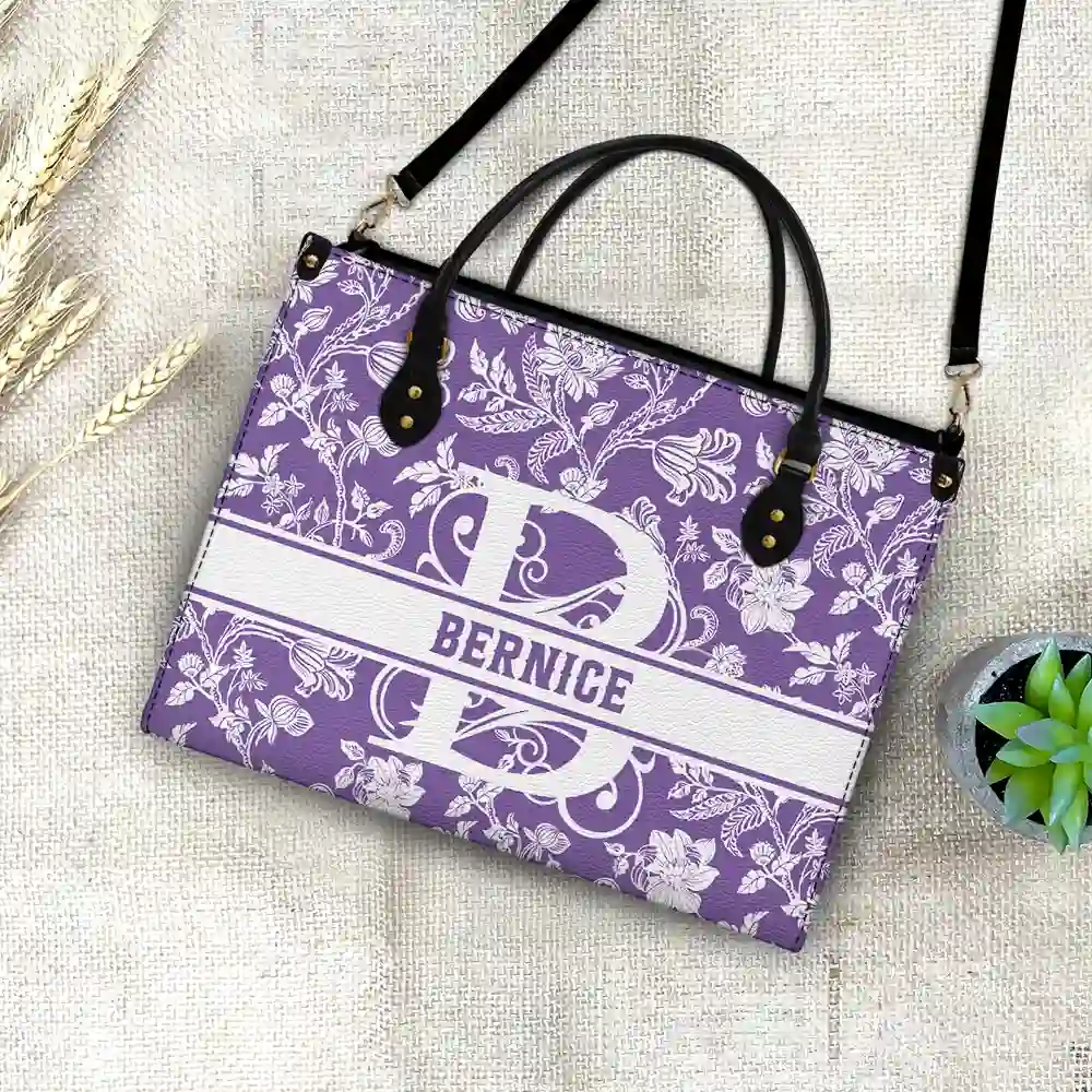 Monogram Style Floral Pattern - Personalized Leather Bag - Image 4