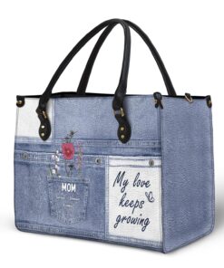 Alternative view of My Love Keeps Growing - Gift For Grandma And Mother - Personalized Leather Bag