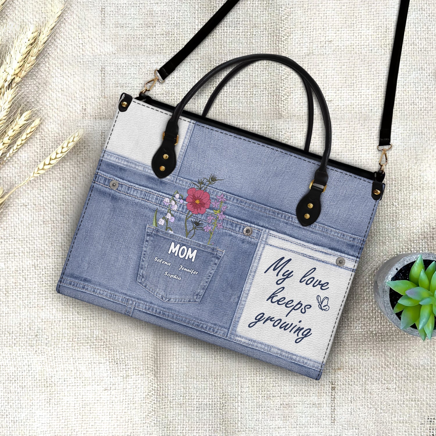 My Love Keeps Growing - Gift For Grandma And Mother - Personalized Leather Bag - Image 4
