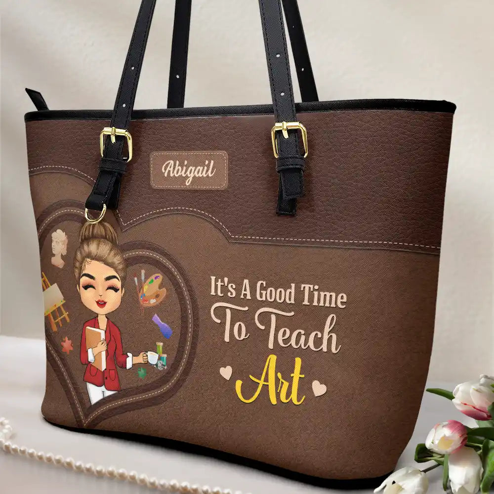 Teacher It's a Good Time to Teach - Personalized Leather Tote Bag - Image 2
