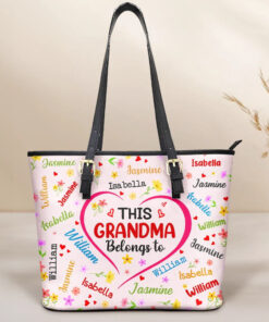 This Grandma Belongs To Blessed To Be Called Grandma - Personalized Leather Tote Bag