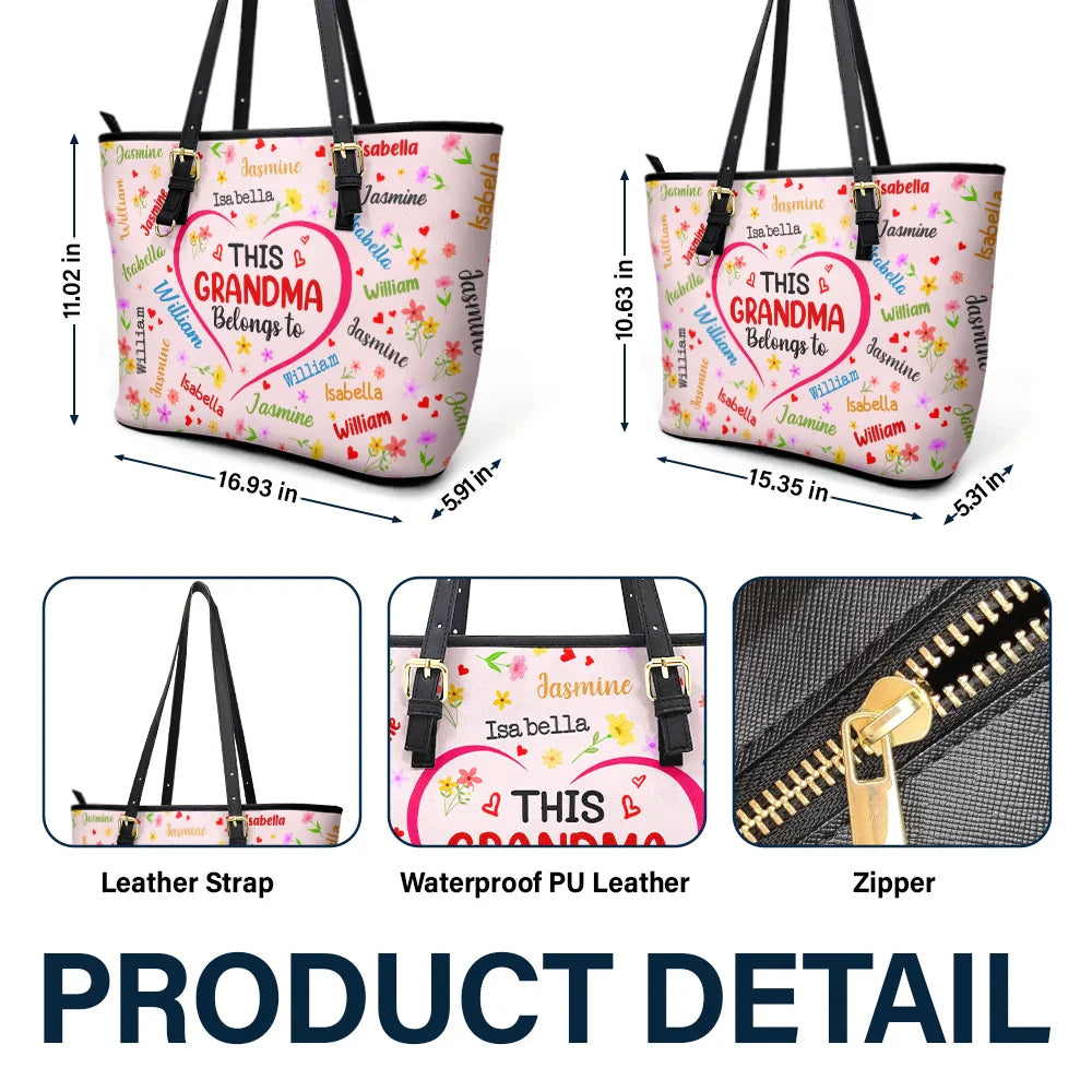 This Grandma Belongs To Blessed To Be Called Grandma - Personalized Leather Tote Bag - Image 6