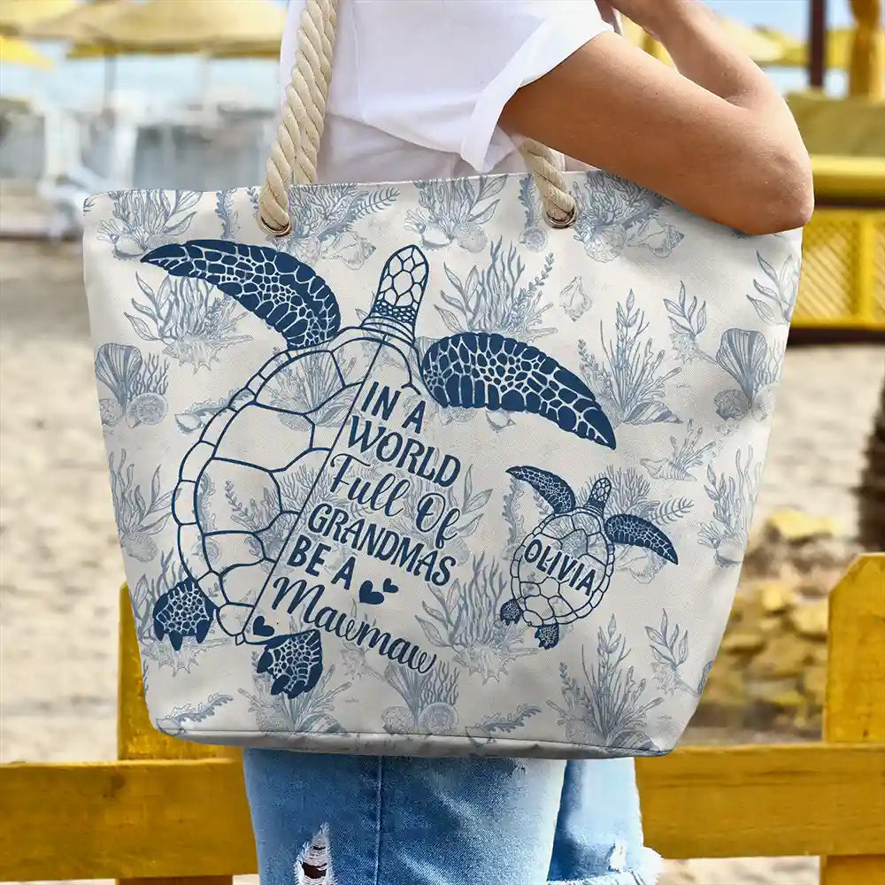 Toile De Jouy World Full Of Grandmas - Personalized Beach Bag - Image 3