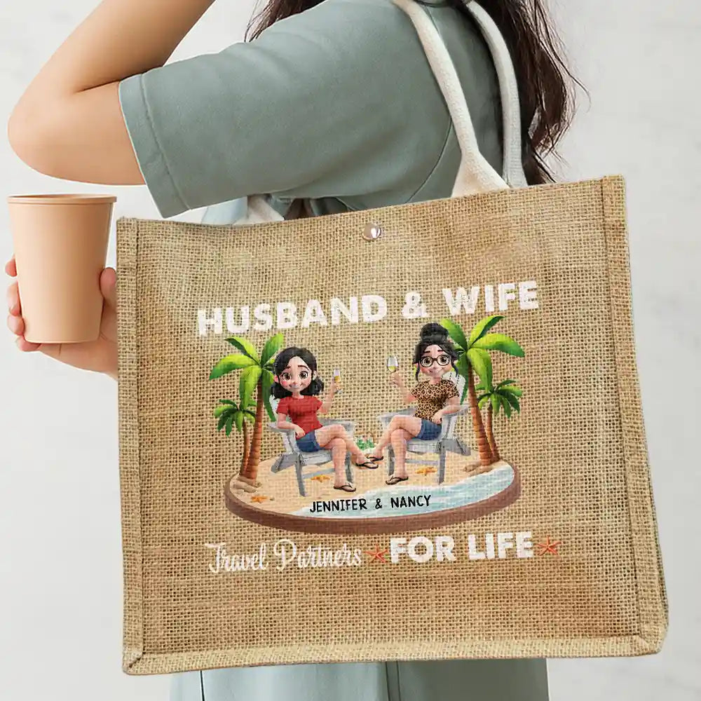 Travel Partners For Life - Personalized Jute Beach Bag - Image 3