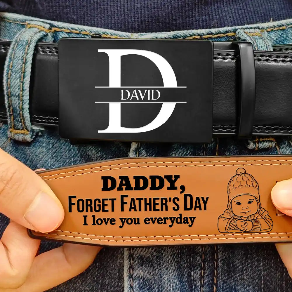 Custom Photo Outline Sketch Forget Father's Day We Love You Everyday - Personalized Leather Belt With Engraved Buckle - Image 4