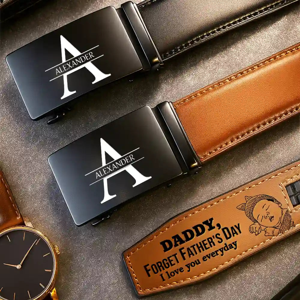 Custom Photo Outline Sketch Forget Father's Day We Love You Everyday - Personalized Leather Belt With Engraved Buckle - Image 3