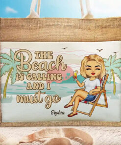 The Beach Is Calling And I Must Go - Personalized Jute Tote Bag