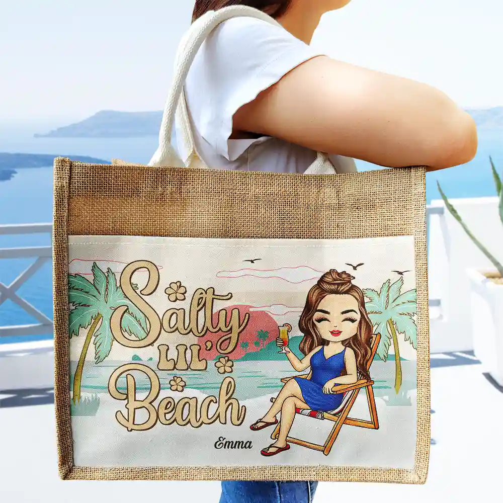 The Beach Is Calling And I Must Go - Personalized Jute Tote Bag - Image 3