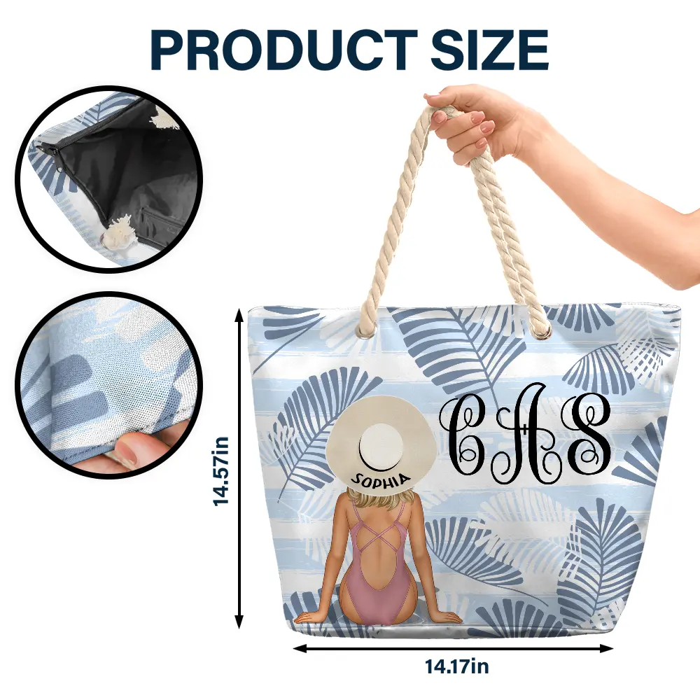 Vine Monogram Girls Beach Trip - Personalized Beach Bag - Image 5