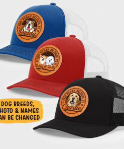 Alternative view of This Human Belongs To Dog, Personalized Trucker Leather Patch Hat, Gifts For Dog Lovers, Custom Photo