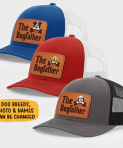 Alternative view of The Dog Father, Personalized Trucker Leather Patch Hat, Gifts For Dog Lovers, Custom Photo