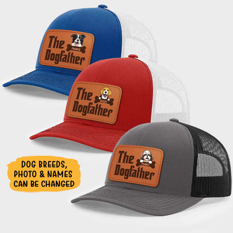 The Dog Father, Personalized Trucker Leather Patch Hat, Gifts For Dog Lovers, Custom Photo - Image 2