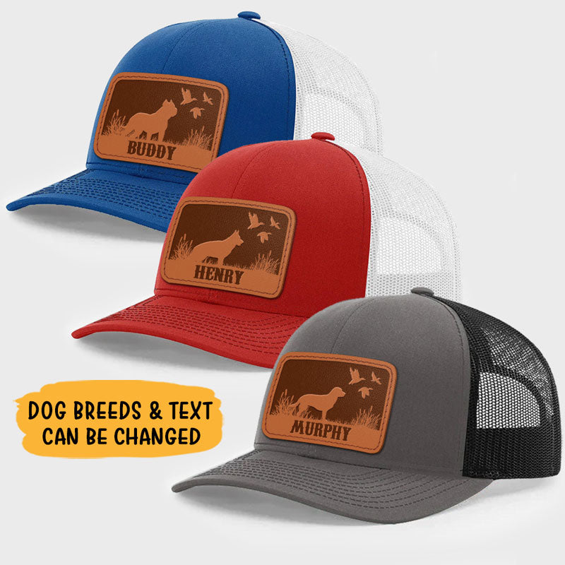 Dog Hunting Duck Hat, Personalized Trucker Leather Patch Hat, Gift For Dad - Image 2