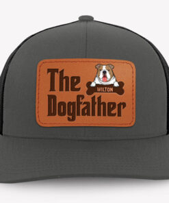 The Dog Father, Personalized Trucker Leather Patch Hat, Gifts For Dog Lovers, Custom Photo