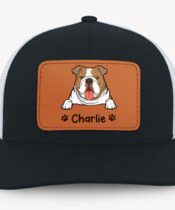 Custom Dog Name, Personalized Trucker Leather Patch Hat, Gifts For Dog Lovers