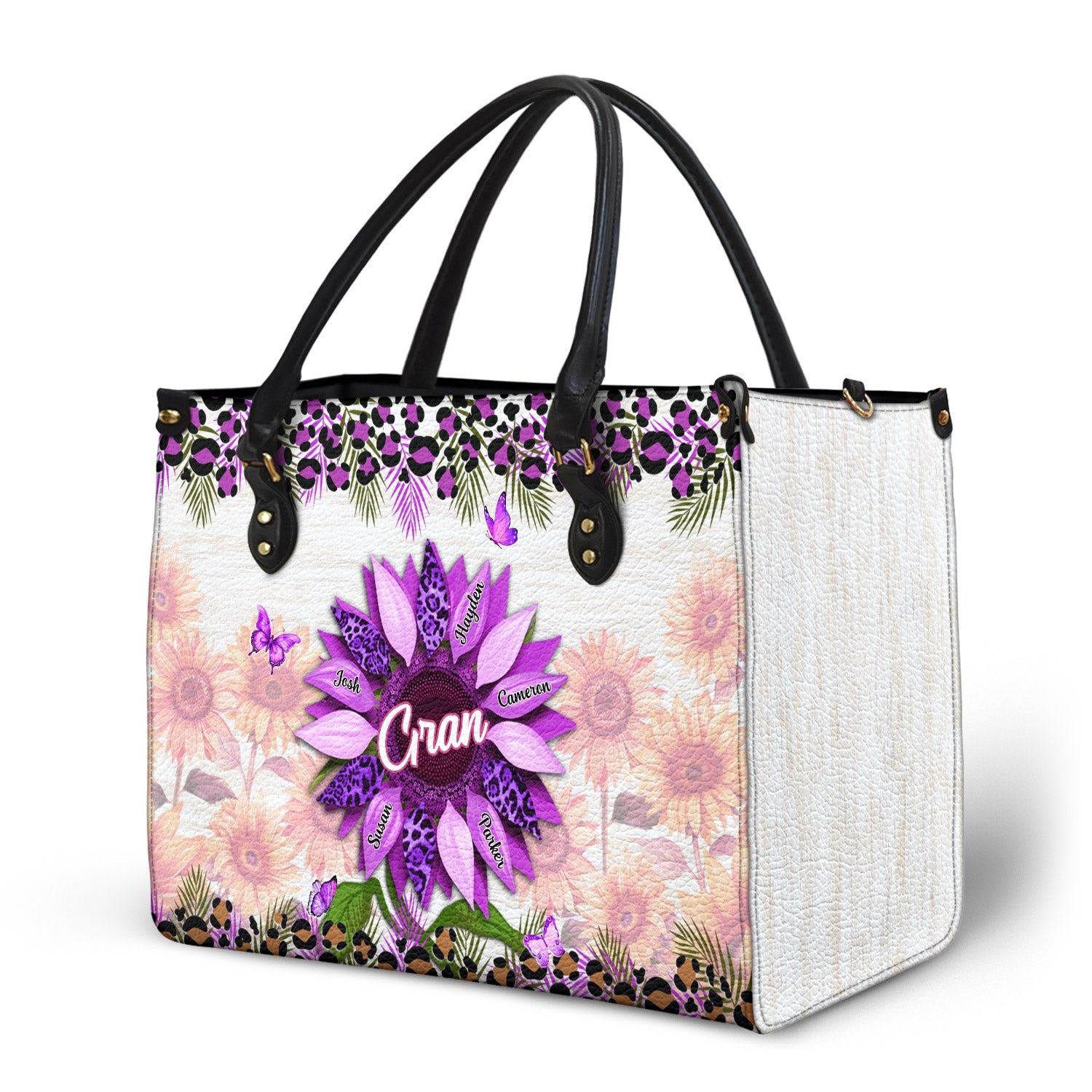 Nana, Mom, Auntie Sunflower - Birthday, Loving Gift For Mother, Grandma, Grandmother - Personalized Leather Bag - Image 2