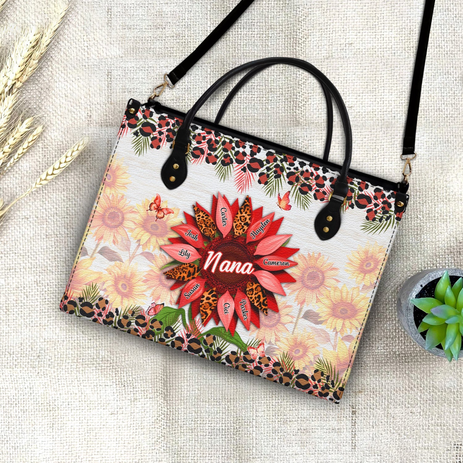 Nana, Mom, Auntie Sunflower - Birthday, Loving Gift For Mother, Grandma, Grandmother - Personalized Leather Bag - Image 4