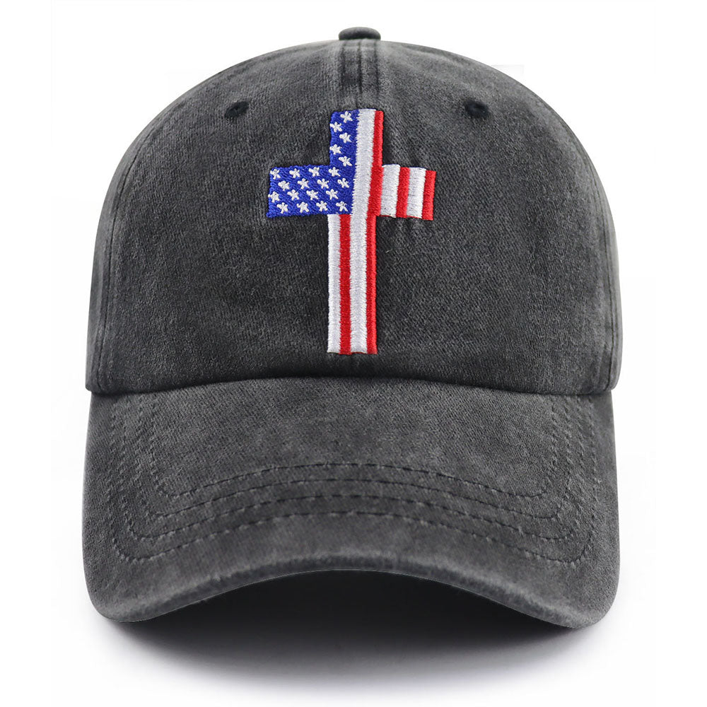 Christian American Flag Cross Baseball Cap Adjustable Embroidered, Gift for Men & Women