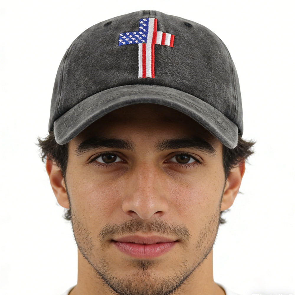 Christian American Flag Cross Baseball Cap Adjustable Embroidered, Gift for Men & Women - Image 2