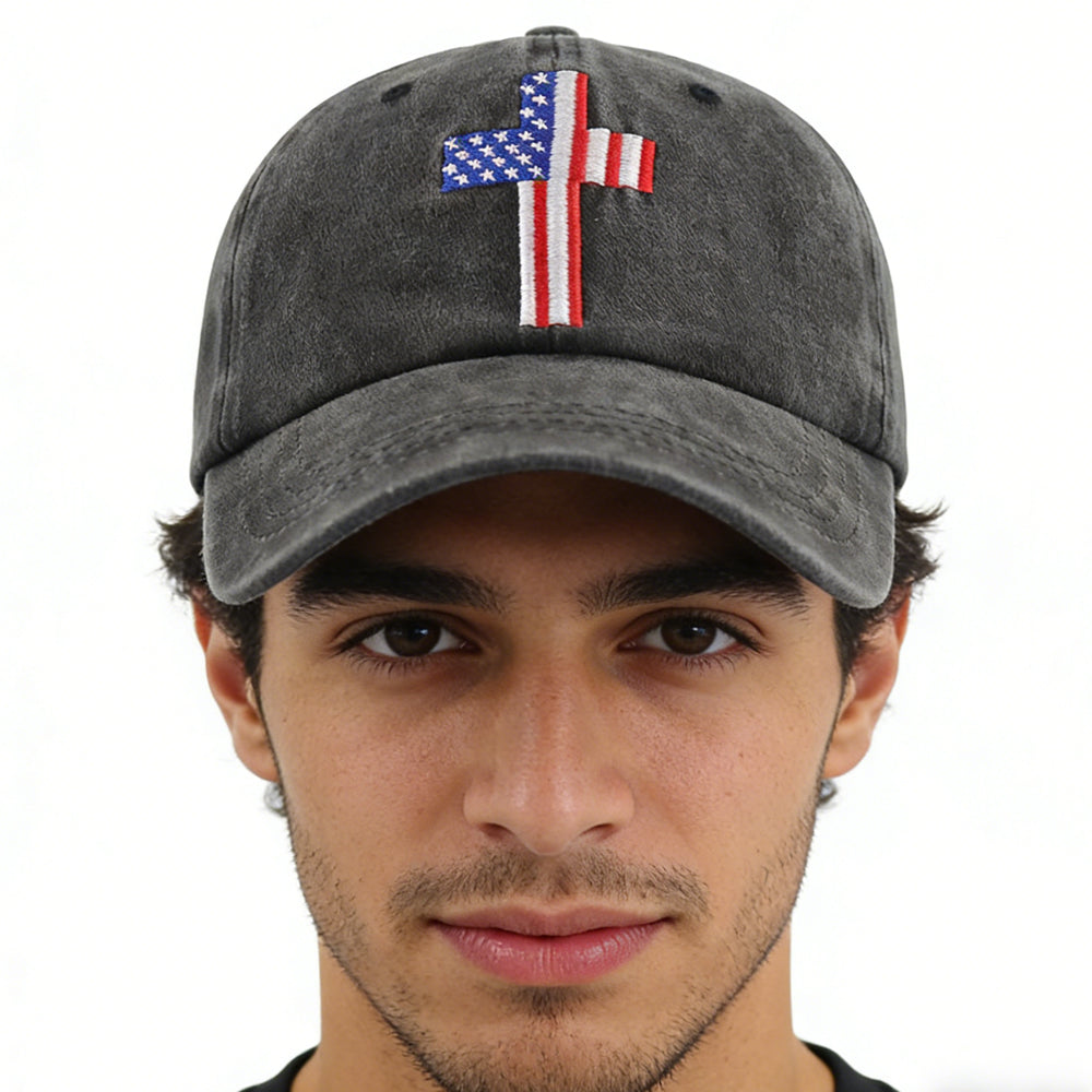 Christian American Flag Cross Baseball Cap Adjustable Embroidered, Gift for Men & Women - Image 4